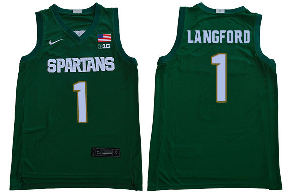 Men Michigan State Spartans #1 Joshua Langford NCAA Nike Authentic Green College Stitched Basketball Jersey VW41I34IZ